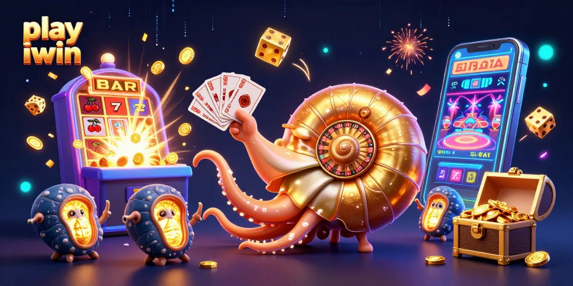 Play iwin with an exciting illustration featuring dynamic characters and vibrant casino elements.