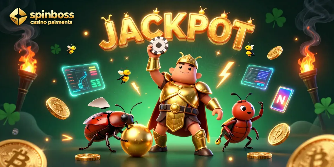 Découvrez les paiements spinboss casino, avec des personnages ludiques célébrant la victoire et des crypto-monnaies brillantes.