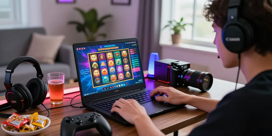 Situs 888 gaming experience with a player excitedly engaging with slot games in a cozy home setup
