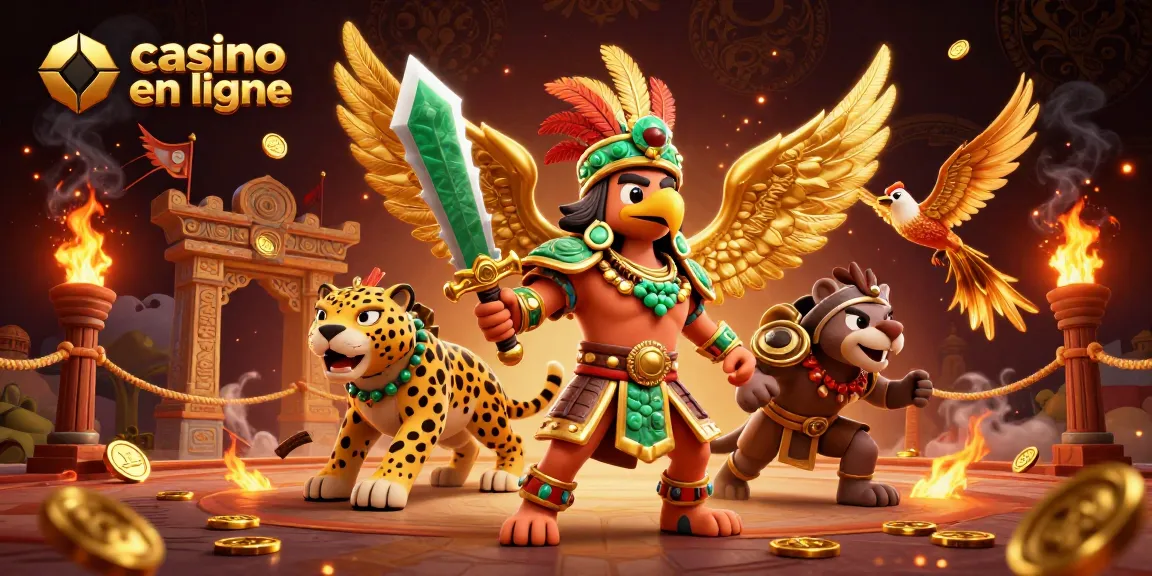 Jouez à casino en ligne avec des guerriers Azteques, des pièces d'or et des éléments de jeu
