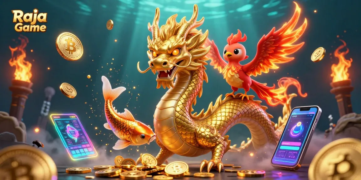Experience the thrills of Raja Game as fierce dragons and koi fish dance through a treasure of coins.