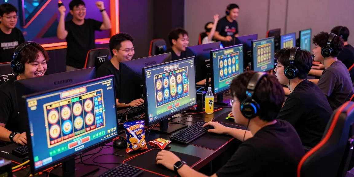 Players engaging in a thrilling slot jepang tournament in a vibrant gaming lounge.