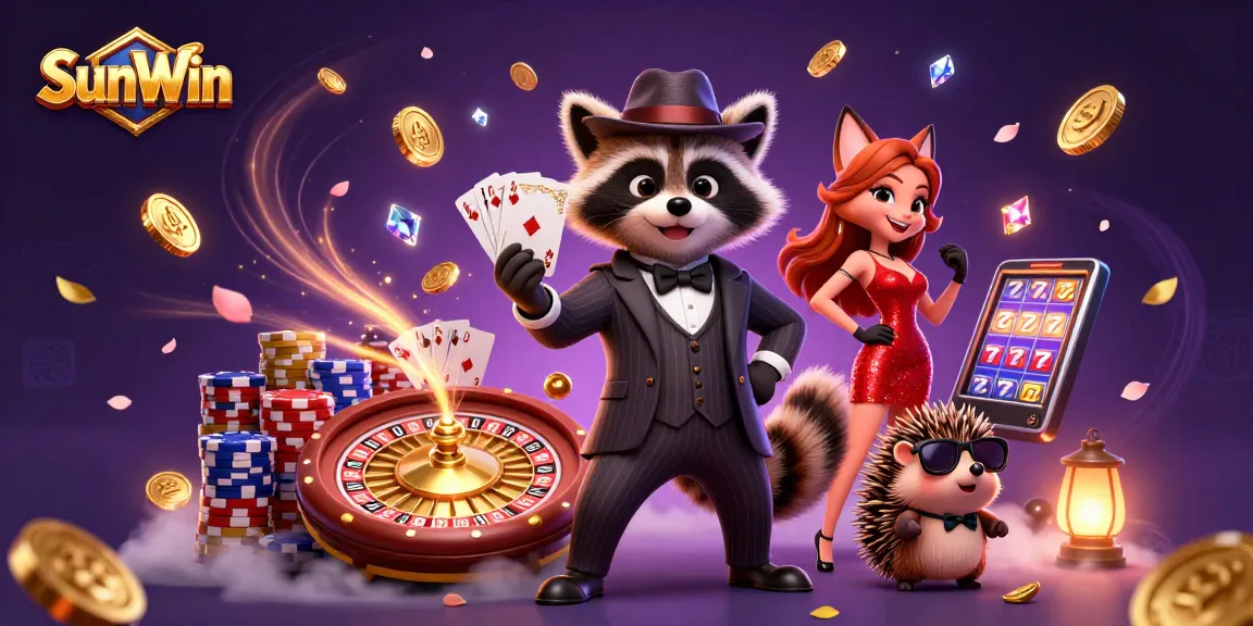 Experience the thrill of winning at SunWin with a royal flush hand, vibrant casino atmosphere, and engaging game elements.