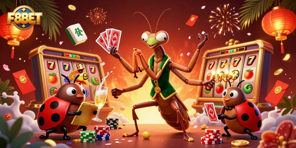 Experience F8BET with vibrant slots and live casino elements in a rich 3D illustration.