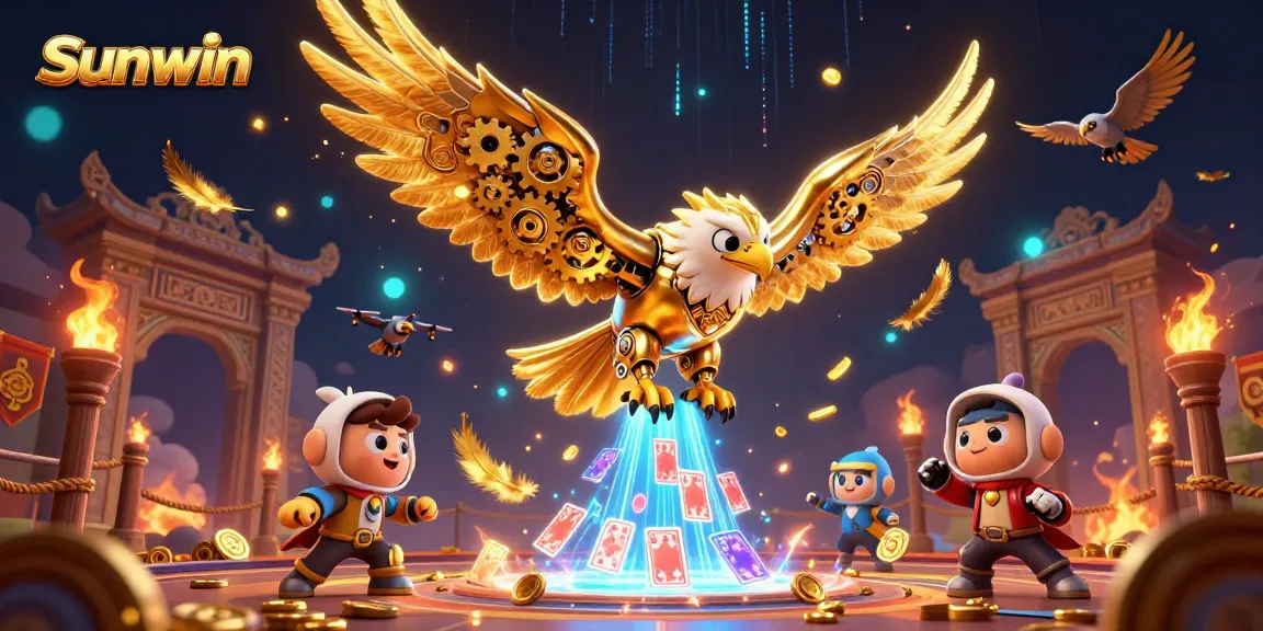Engage with Sunwin in a vibrant 3D casino realm of adventure with golden eagle and dynamic game elements.