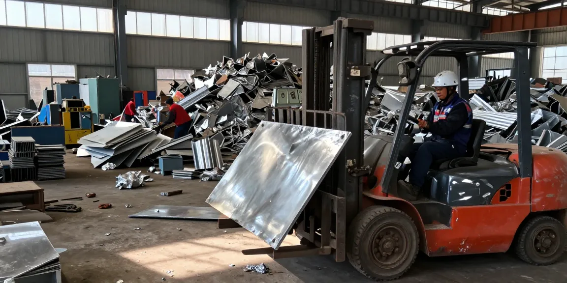 Proses pengolahan logam bekas di https://www.scrapsolutionplace.com/ dengan pekerja memeriksa kualitas scrap metal mercury.
