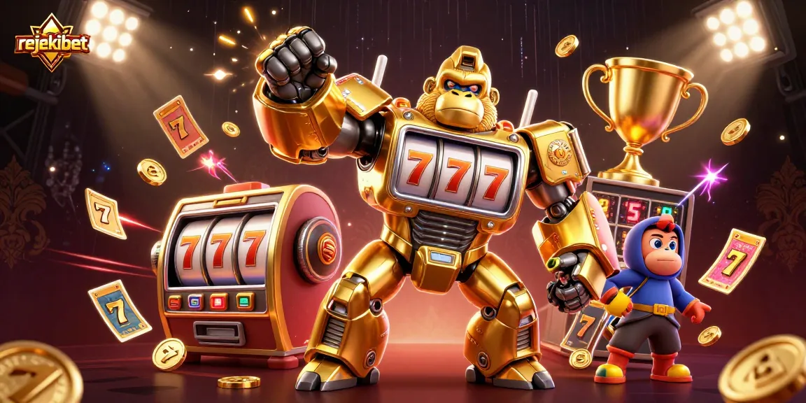 Engage with rejekibet slot games featuring an exciting golden gorilla mech and vibrant gameplay elements.