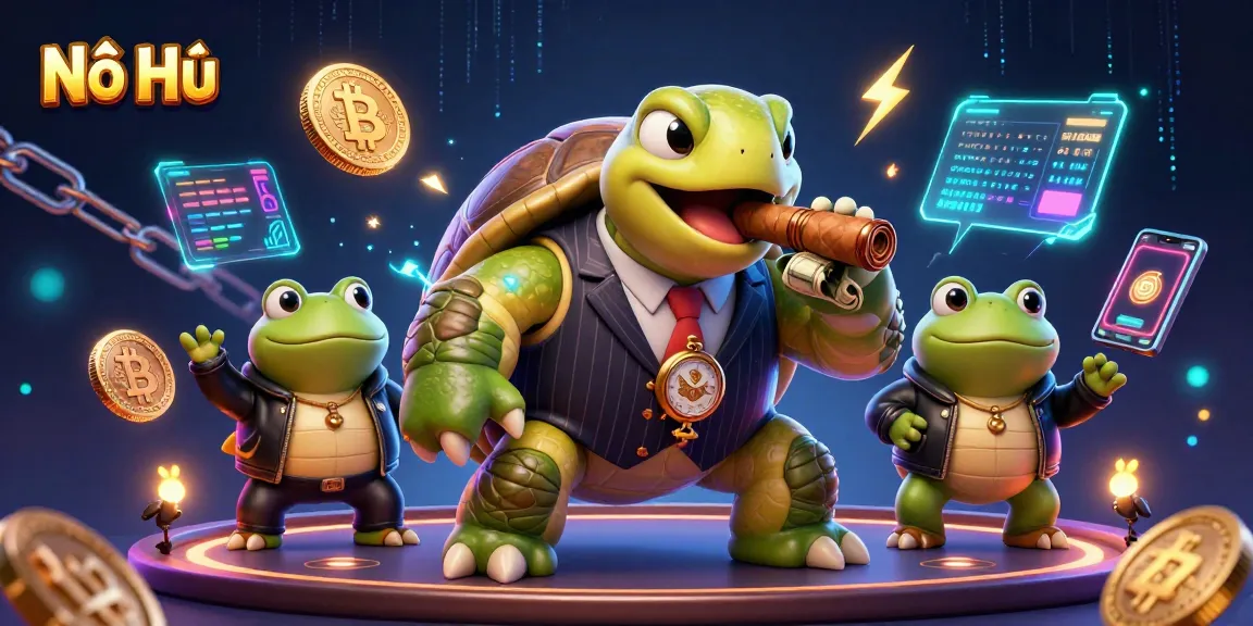 Nổ Hũ game featuring a 3D cartoon turtle and bullfrogs, capturing jackpot excitement