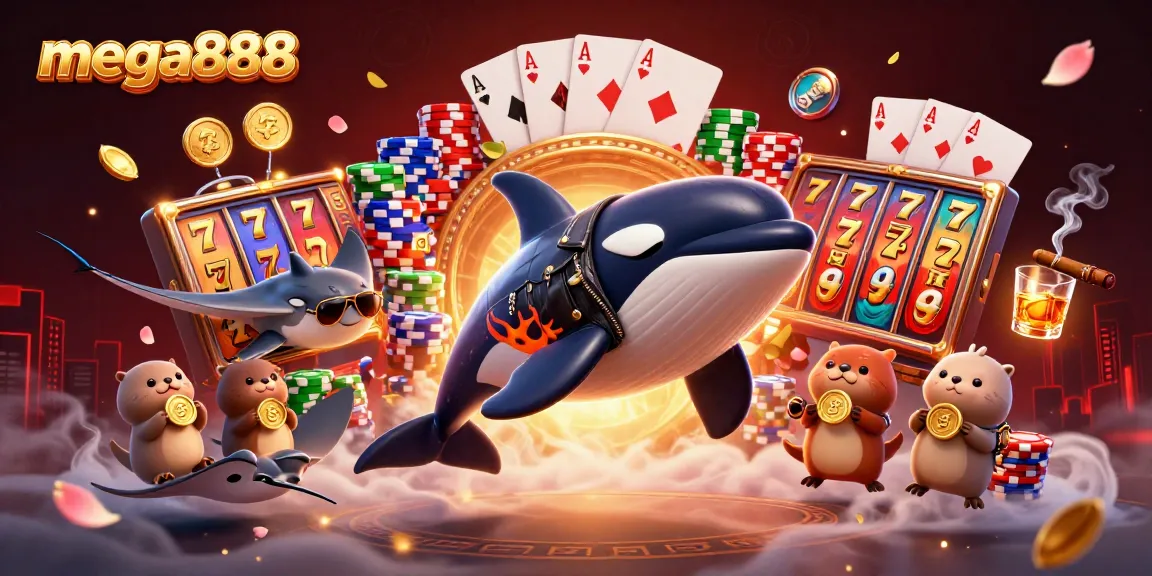 Permainan mega888 dan slot klasik yang menarik dengan orca, stingray, dan berang-berang.