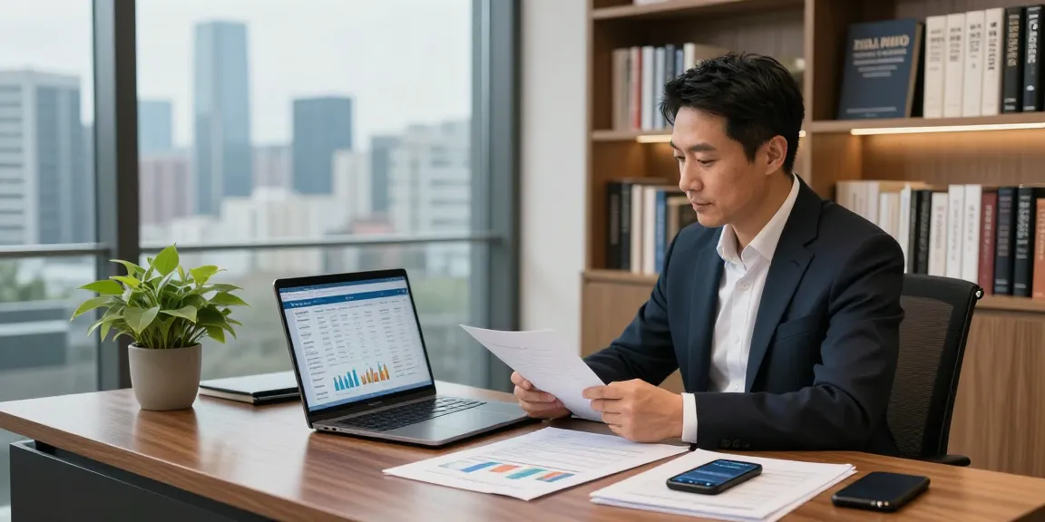 Terry Hui analyzing real estate investments in a modern office.