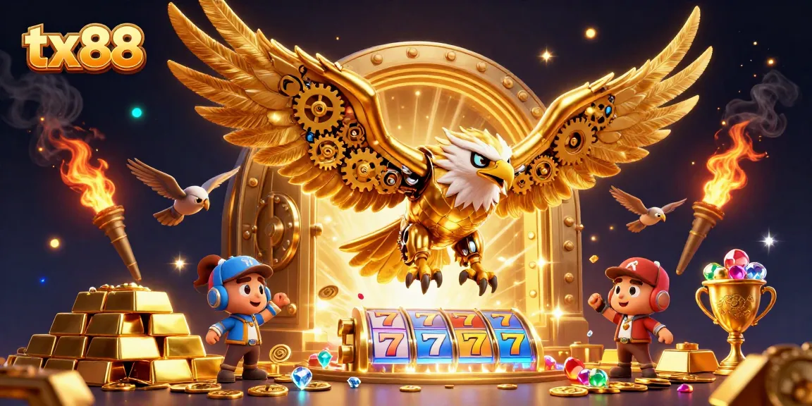 tx88 offers an engaging 3D casino experience with dynamic slot reels and golden treasures.