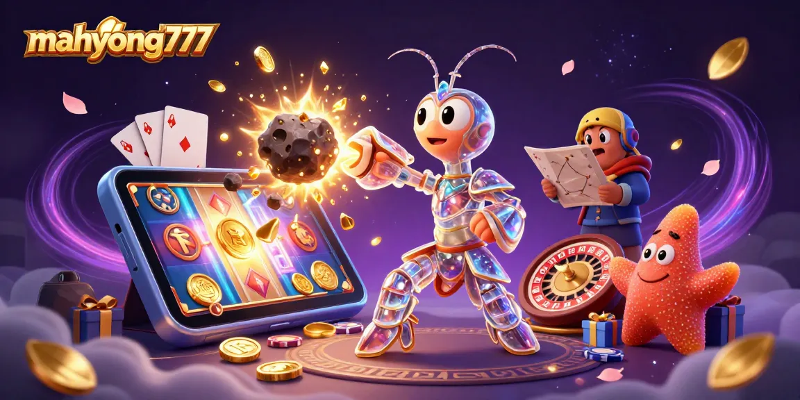 Engage in thrilling gameplay at mahyong777 with vibrant slot reels and dynamic casino elements bursting with coins.