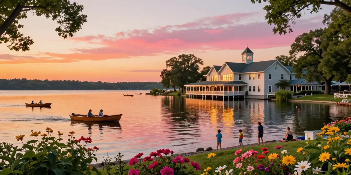 Okoboji IA Vintage hotel surrounded by scenic beauty, perfect for vacations and adventure seekers.