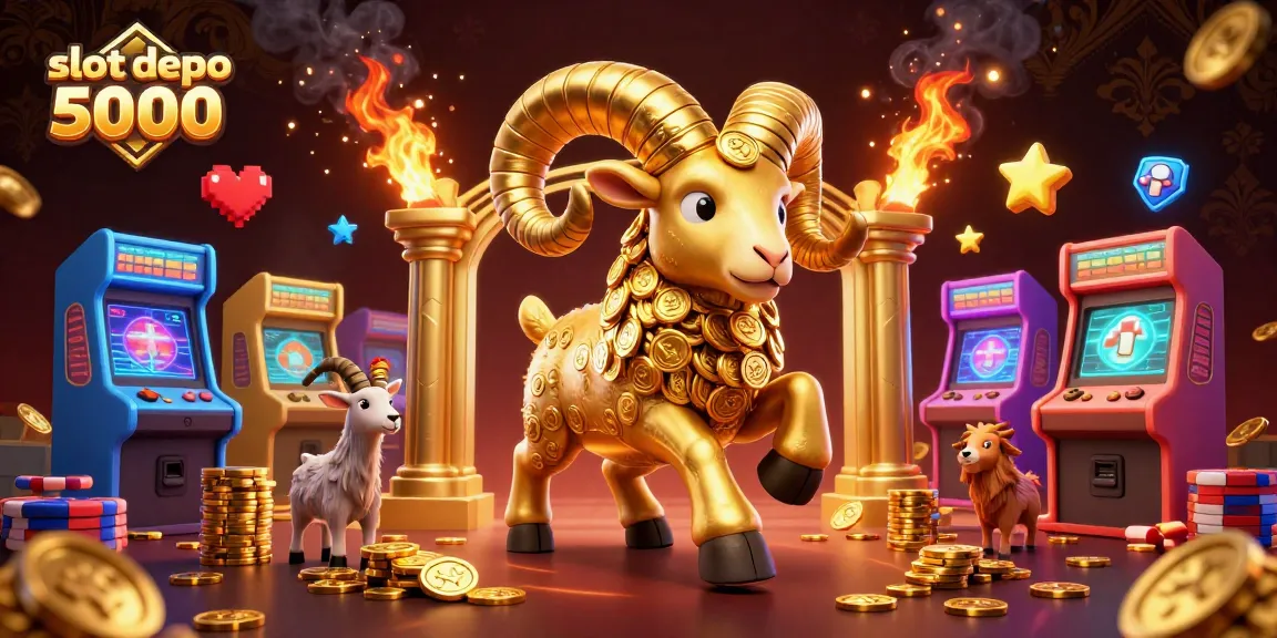 Experience adrenaline with slot depo 5000, featuring golden ram and vibrant arcade elements in a dynamic casino scene.