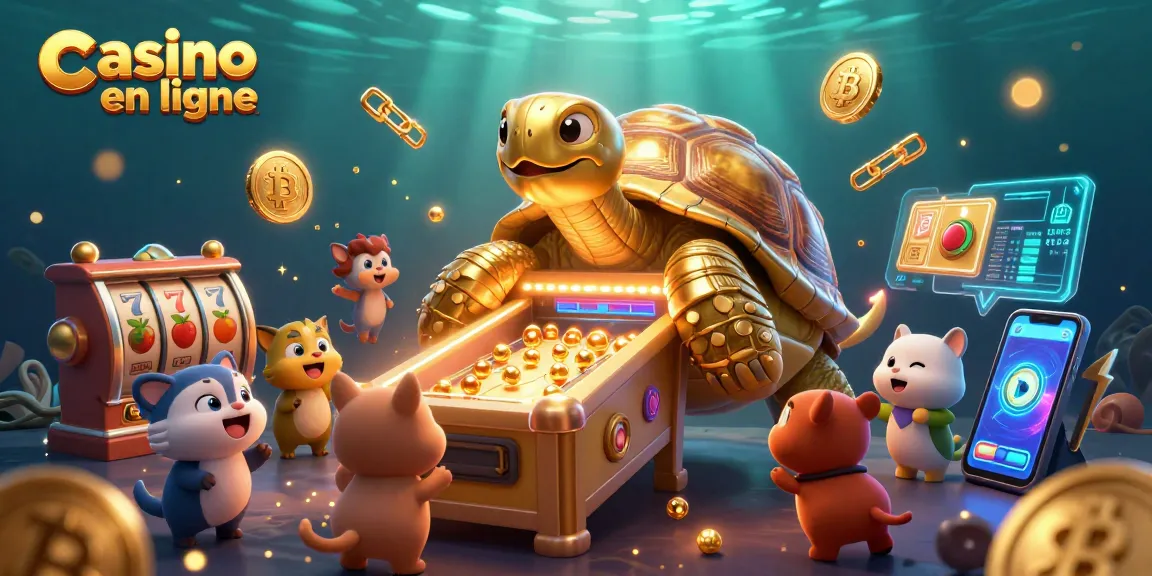 Jouer à des machines à sous captivantes dans un casino en ligne animé avec une tortue dorée enchantée.