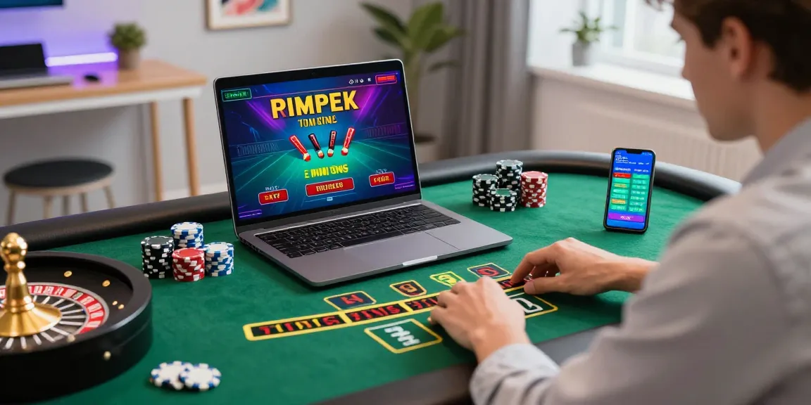 Un joueur concentré sur un casino en ligne fiable, entouré de jetons de poker et d'un écran de jeu animé.