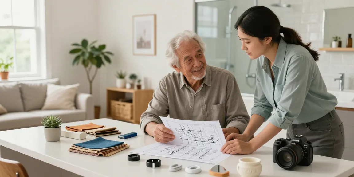安家SafeHome renovation consultation with a senior couple for a safe bathroom design.