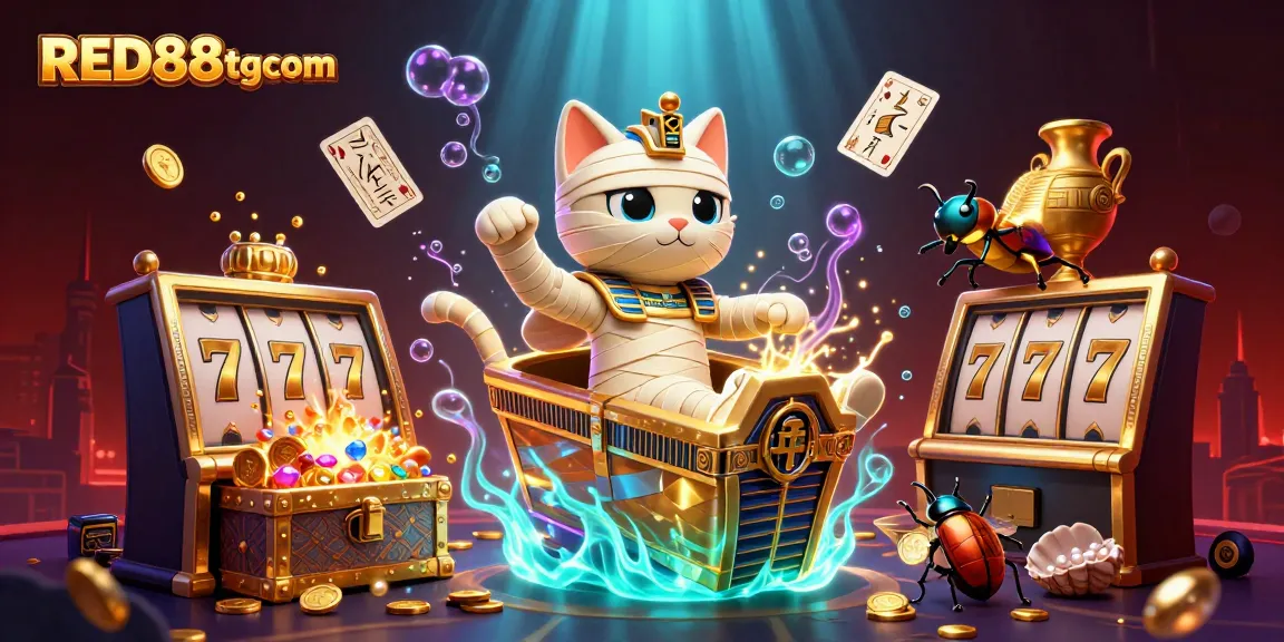 Experience the thrilling world of RED88tgcom with a vibrant mummy cat in a pyramid casino.
