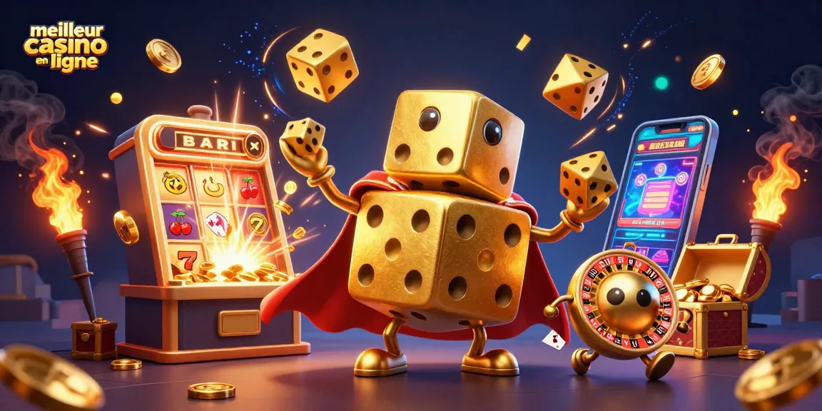 Visualisez le "meilleur casino en ligne" avec des dés en or et des éléments de jackpot.