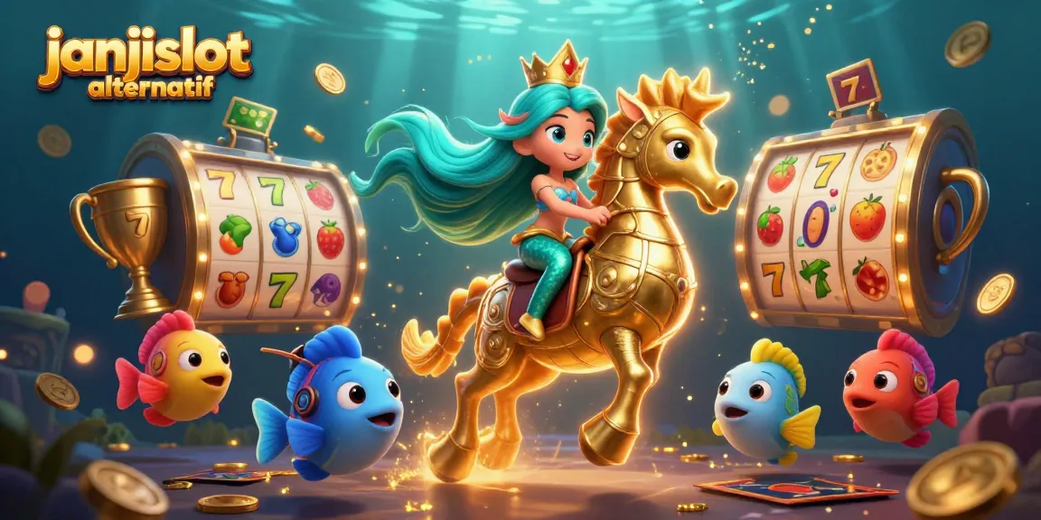 Win big with janjislot alternatif in this vibrant 3D casino scene showcasing mermaid characters and interactive slot elements.