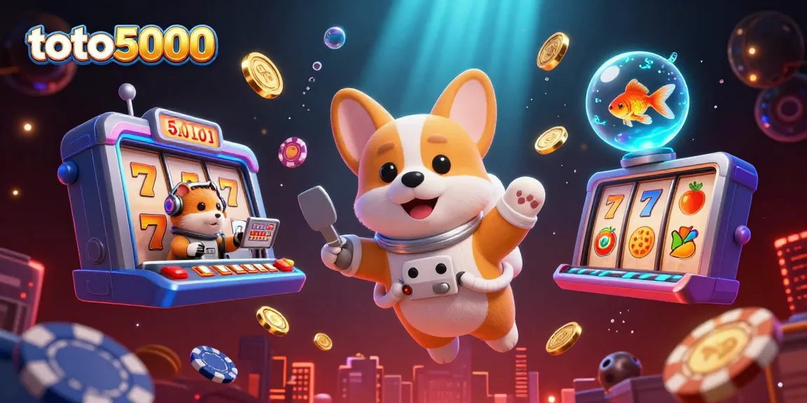 Play with toto5000 at the vibrant space station casino, featuring whimsical characters and rich game elements.