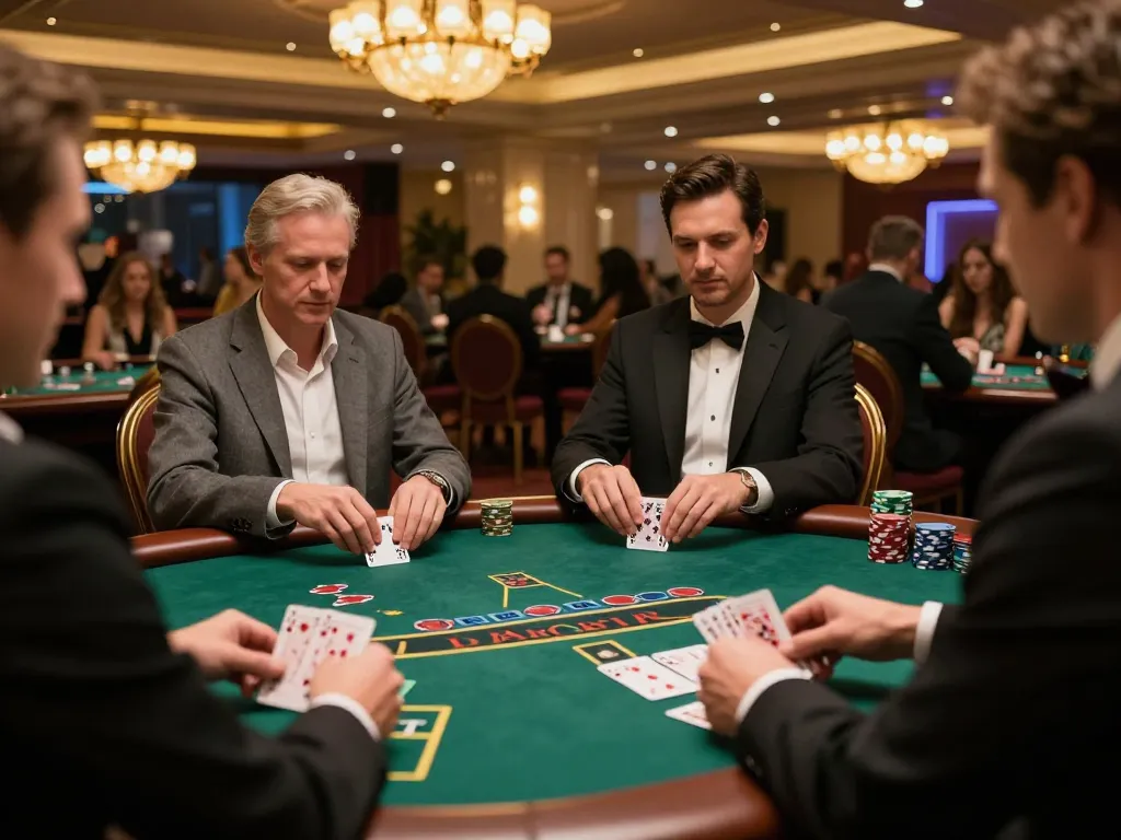 Players at LC99 blackjack table placing bets and strategizing in a luxury casino setting
