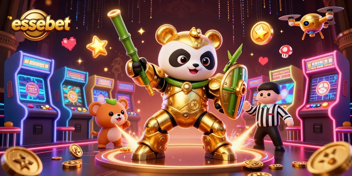 Experience the thrilling action of essebet with a mech-suit panda battling in a vibrant casino arena.