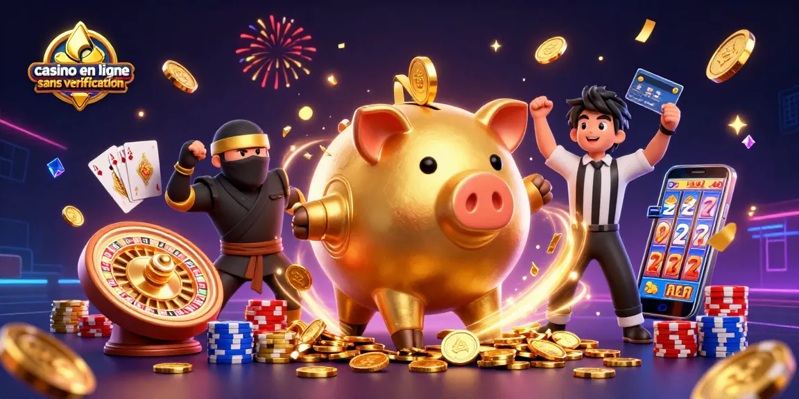 Gagnez avec des machines à sous dans un casino en ligne sans vérification, illustration dynamique et colorée.