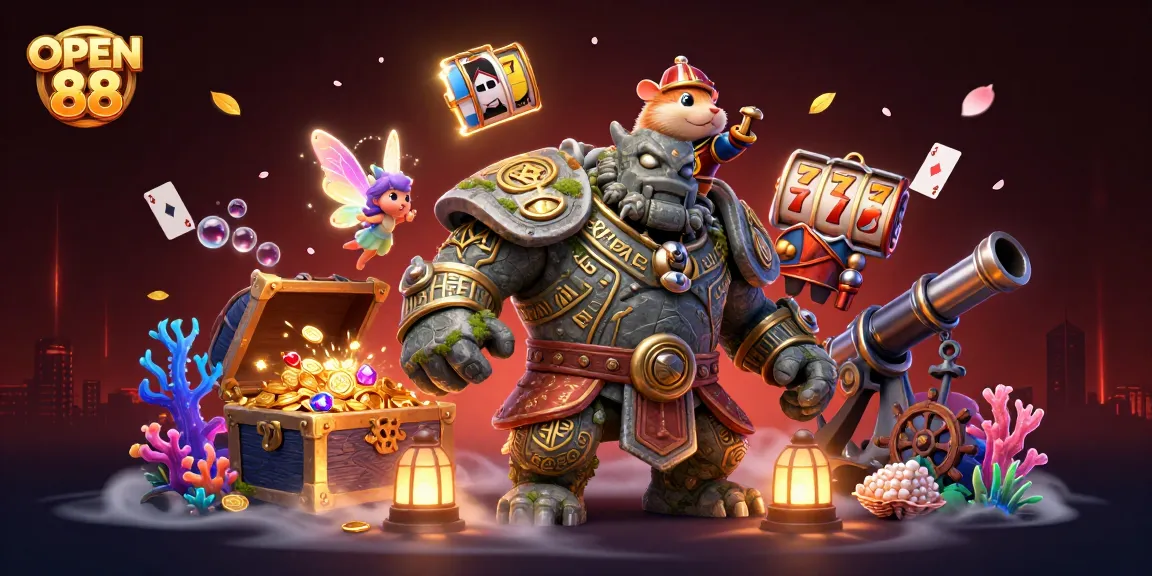 Experience thrilling games at OPEN 88 featuring an animated golem, treasure, and more.