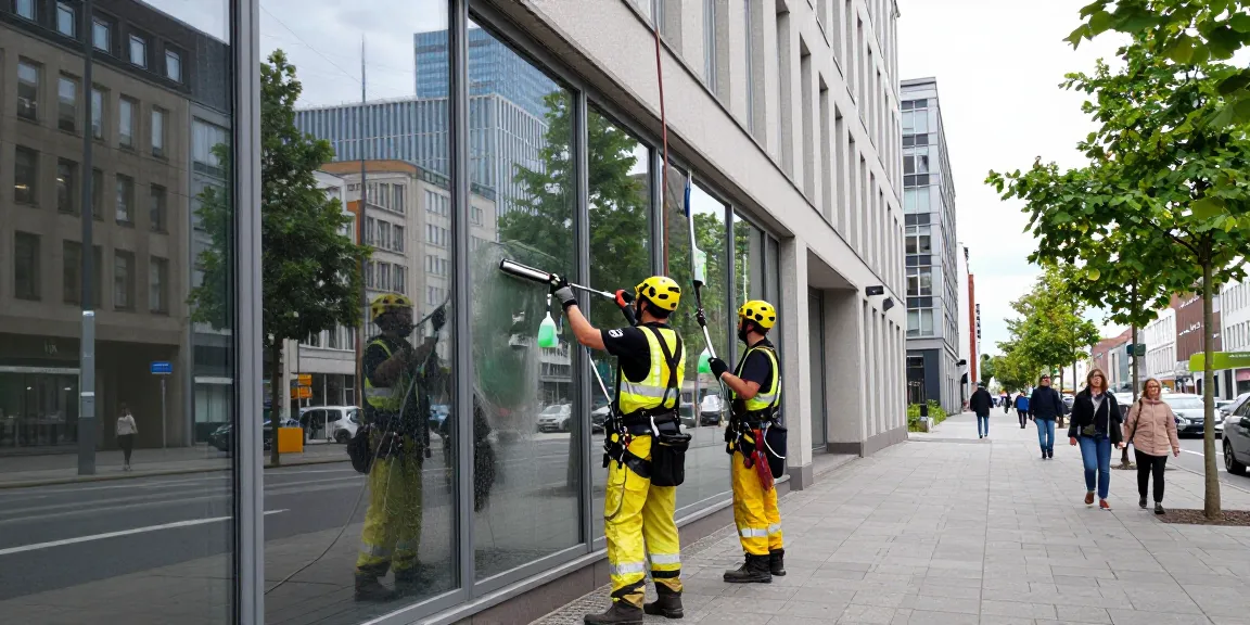 Fensterreinigung Dortmund - Professionelles Team reinigt große Glasfenster in der Stadt Dortmund mit umweltfreundlichen Lösungen.