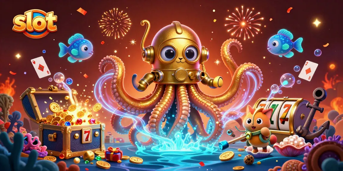 Menangkan jackpot slot dengan grafis animasi menakjubkan dari kraken dan slot simbol, di dunia penuh harta karun.
