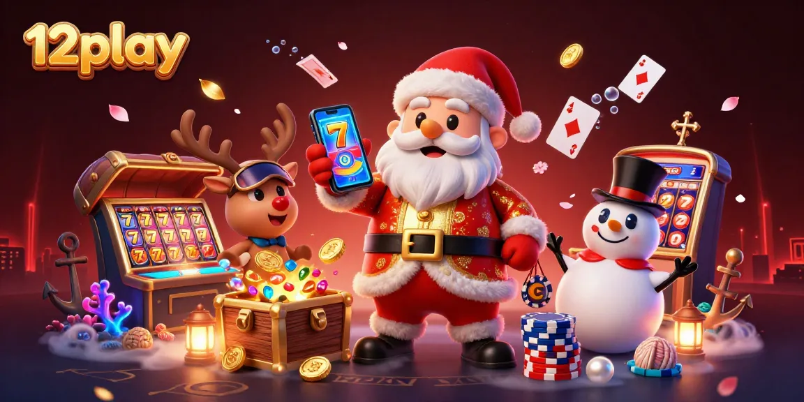 Play exciting games at 12play with Santa Claus and friends in a vibrant casino scene.