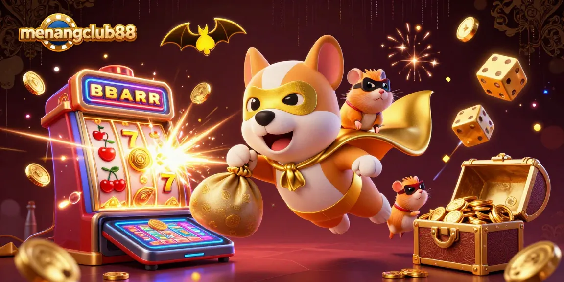 Experience thrilling gaming adventures with menangclub88, featuring animated characters and casino elements.