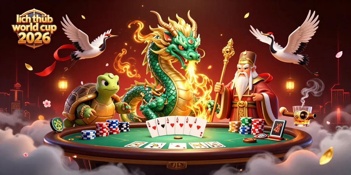 Experience the excitement of the lịch thi đấu world cup 2026 with a dragon and lucky cranes at a vibrant poker scene.