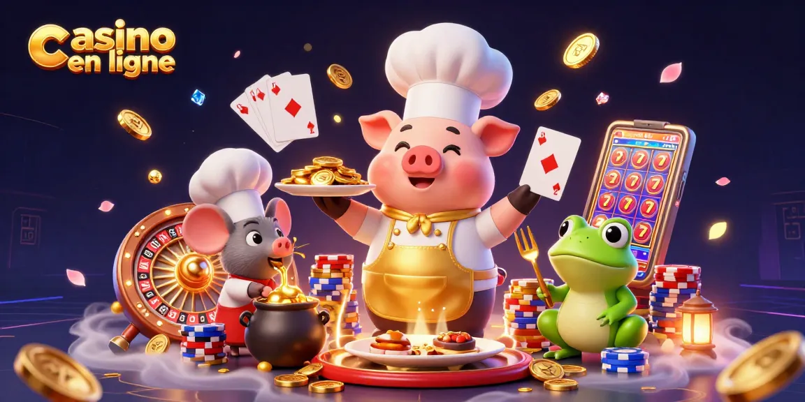 Les jeux de casino en ligne s'illuminent avec un chef cartoon et de l'or étincelant.