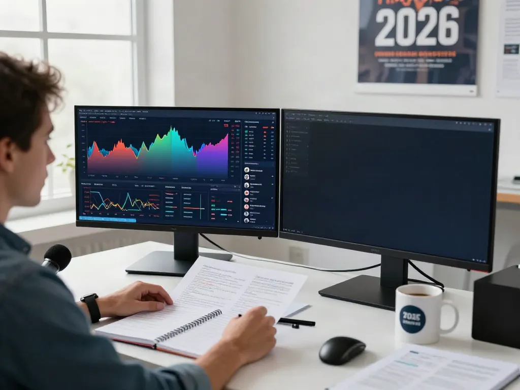 Professional trading workspace analyzing tradingview官网 charts on monitors.
