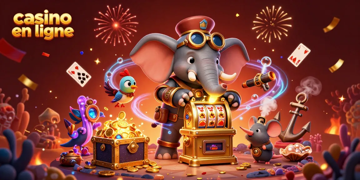 Jouez à des jeux captivants sur un casino en ligne avec un éléphant steampunk et des trésors sous-marins.