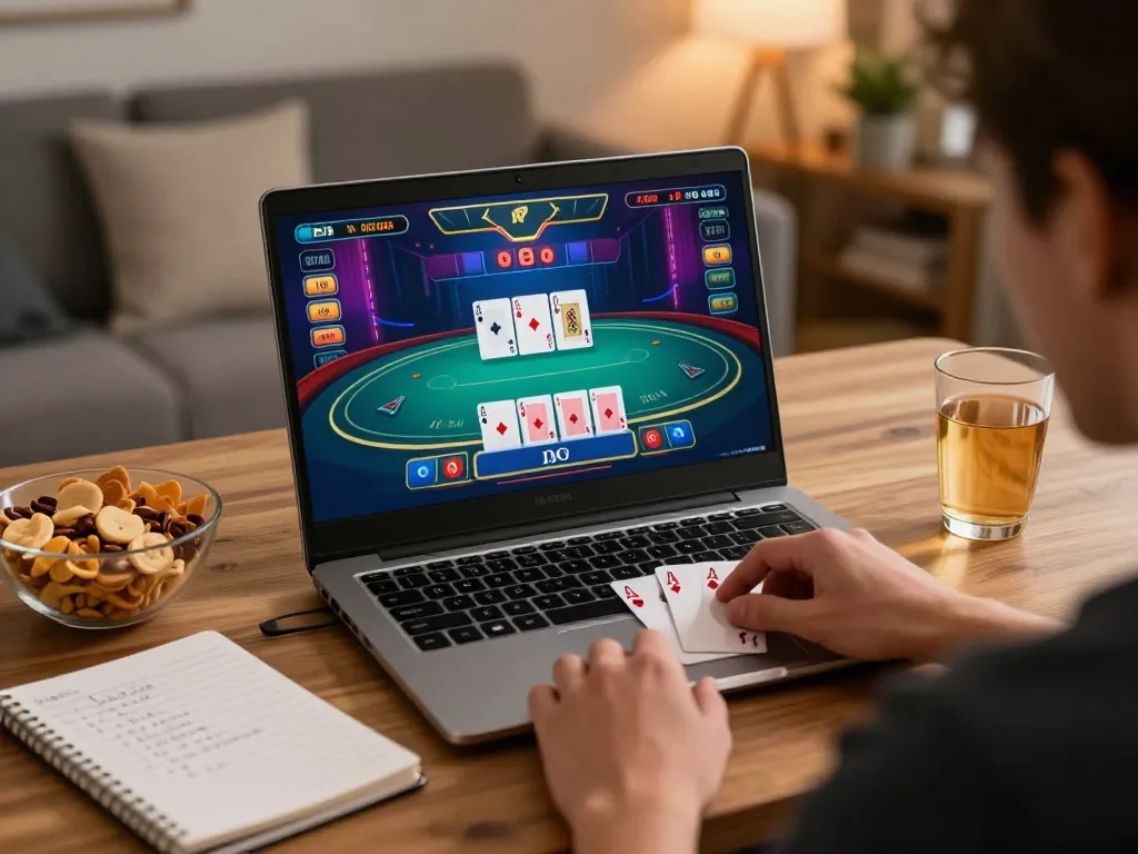 Engaging online blackjack gameplay highlighting strategies at online casinos Canada in a cozy home setting.