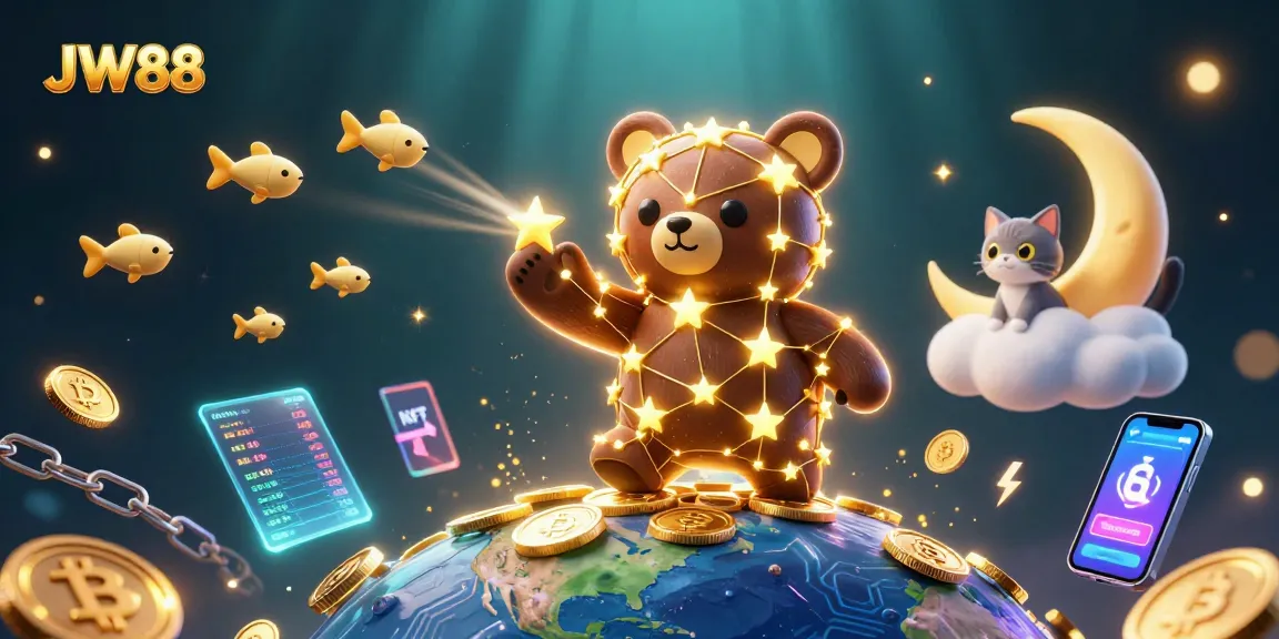 JW88 offers exciting casino experiences with a vibrant 3D scene filled with gaming elements and rich details.