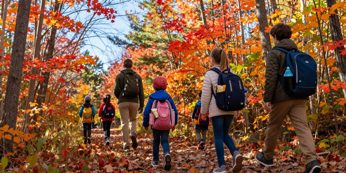 Family hiking in New Brunswick's fall foliage; Serge Robichaud's outdoor adventure.