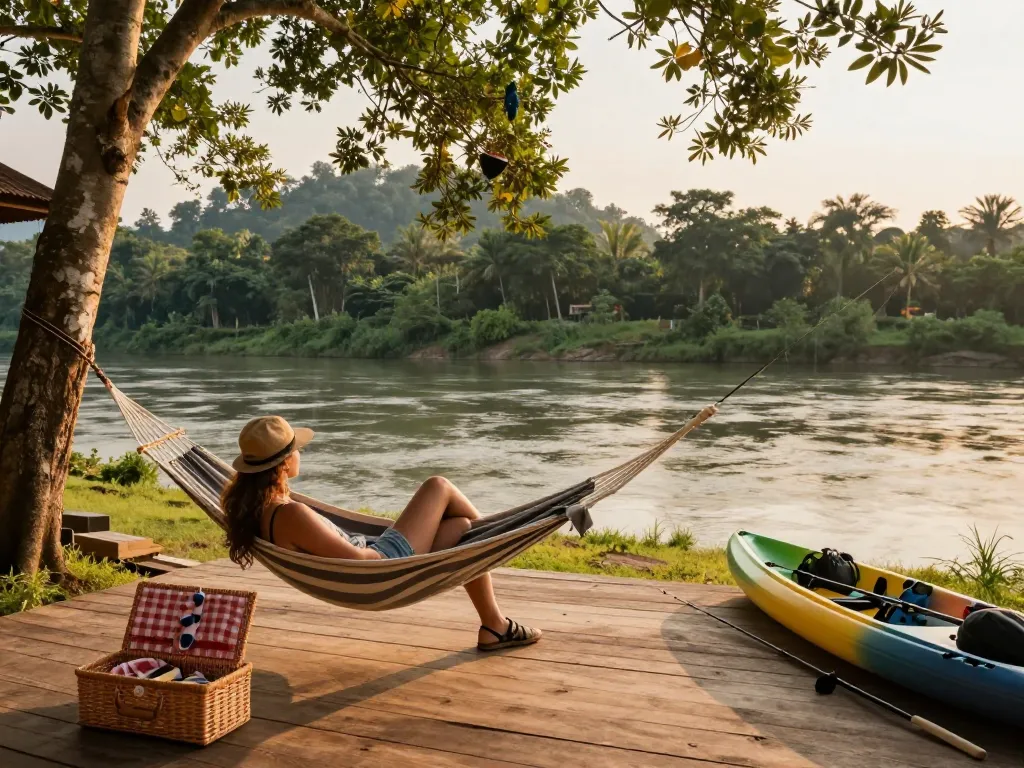 Dandeli resorts packages with serene riverside views, cozy accommodations, and adventure gear in a tranquil natural setting.