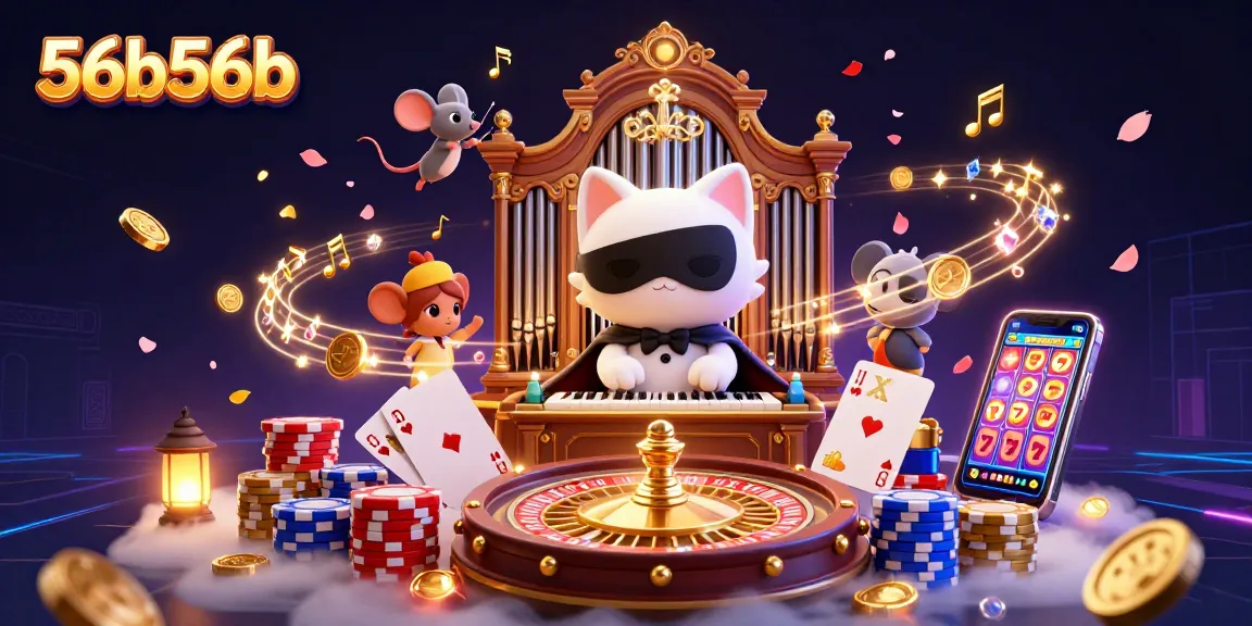 Experience thrilling gaming with 56b56b: play slots, roulette, and poker in an exciting casino scene.