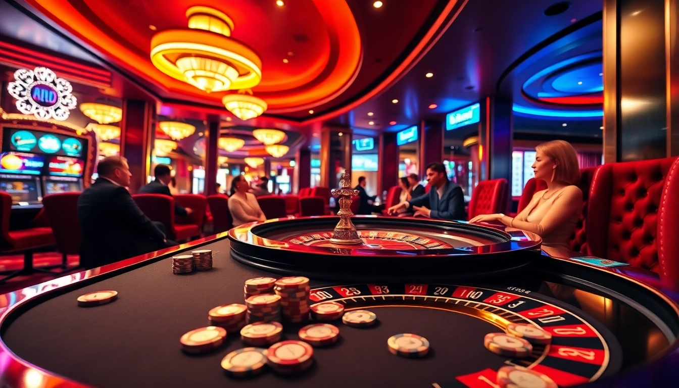 Experience the thrill of Non gamstop casino Uk with vibrant roulette players at a luxurious table.