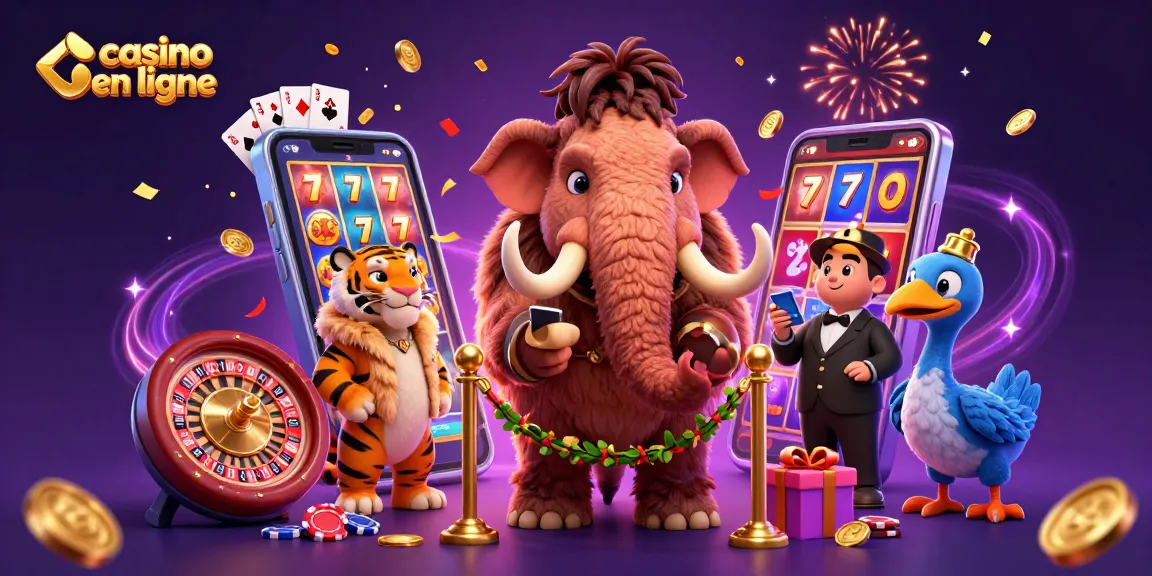 Plongez dans l'excitation du casino en ligne où un mammouth contrôleur vérifie les identités des VIP dans une illustration animée dynamique.