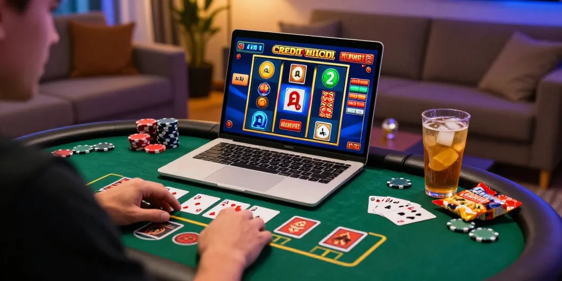 Engaged player at credit card casinos enjoying gaming experience in cozy living room.