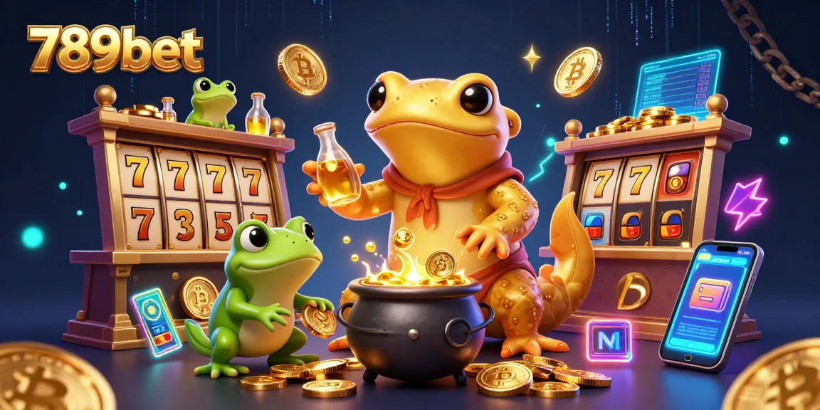 Spin the reels at 789bet with golden coins and slot elements in a vibrant digital illustration