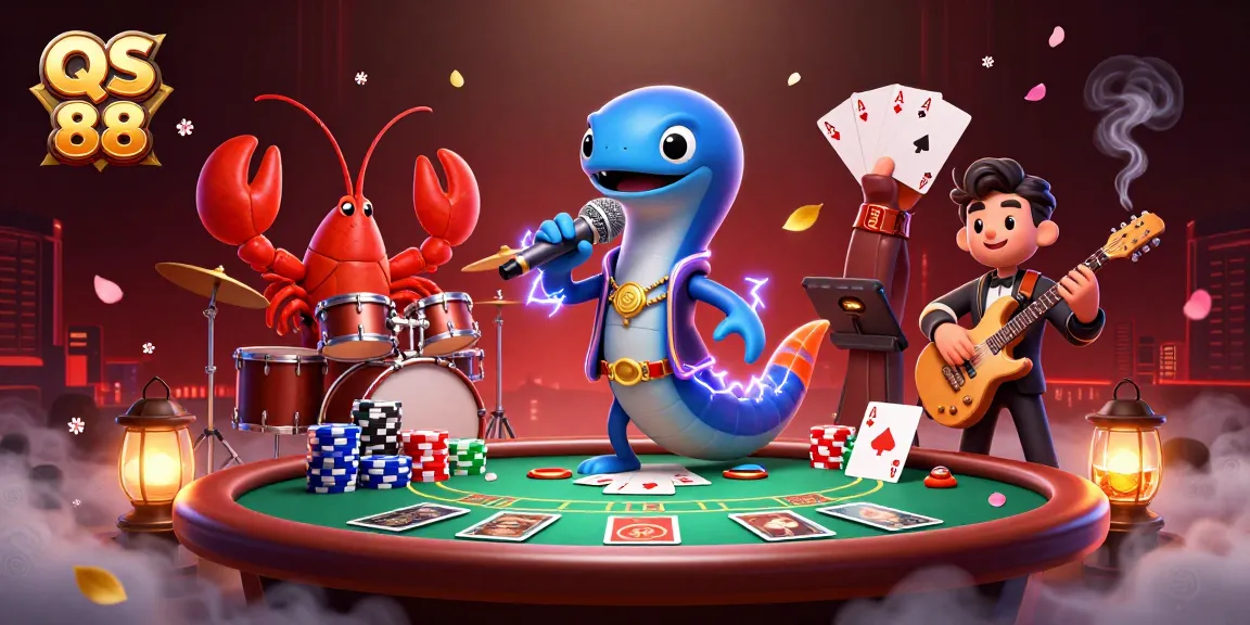 Experience the vibrant world of QS 88 with an electric eel DJ amidst an underwater casino scene.