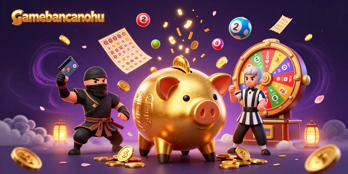 Gamebancanohu illustrates winning moments in a vibrant casino scene with dynamic characters.