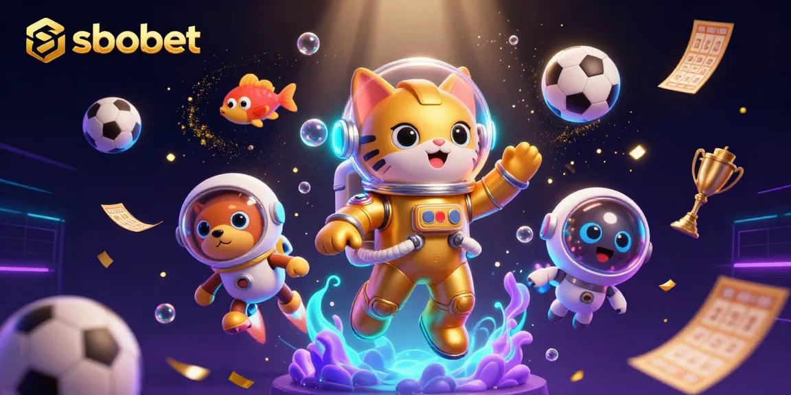 SboBet sports betting illustration with a golden space cat and dynamic gaming elements.