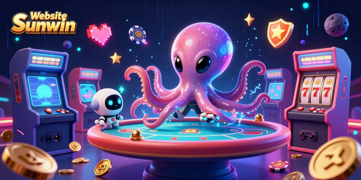 Engage with Website Sunwin at a vibrant space-themed casino table with an alien octopus.